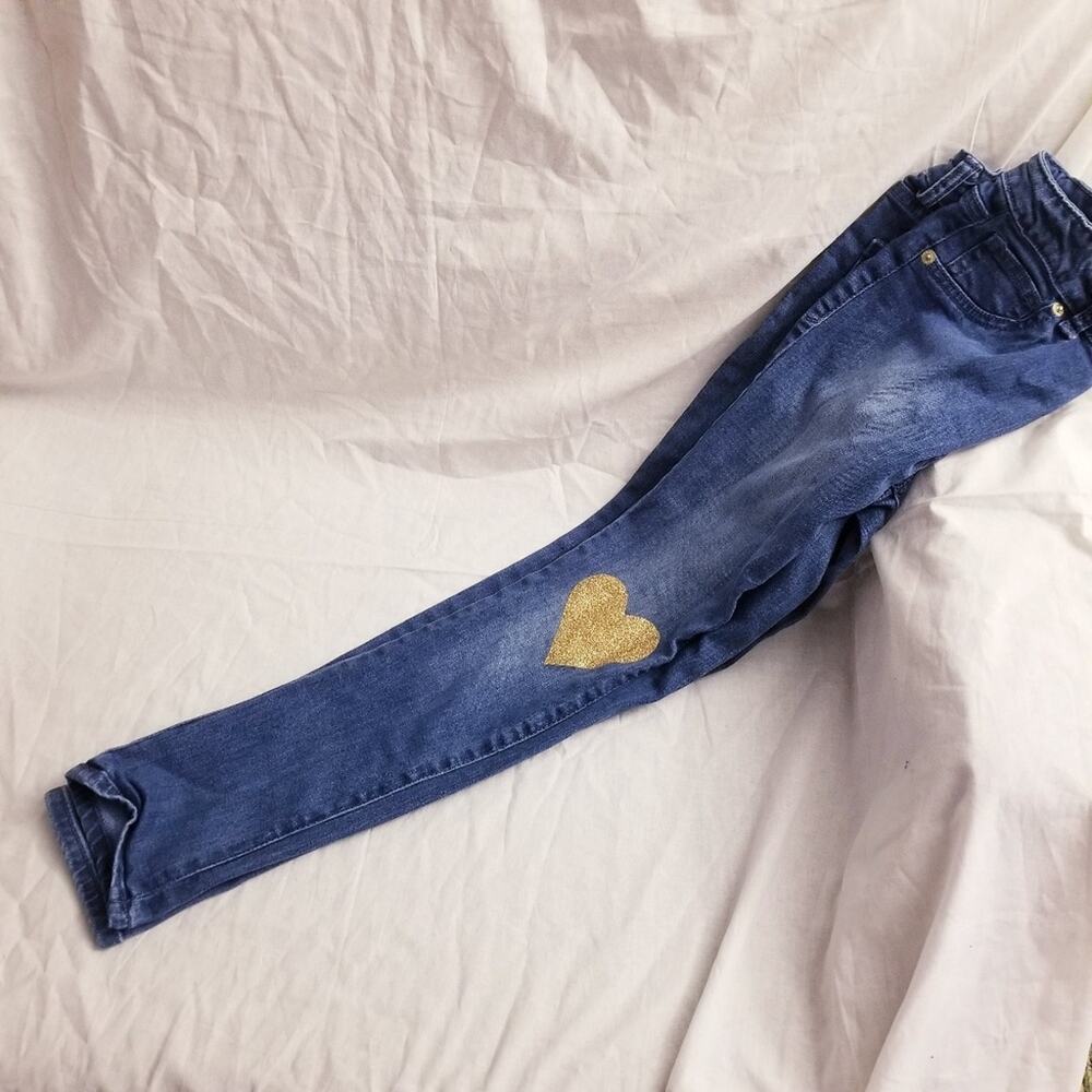 Cat & Jack Jeggings Jean's Gold Glitter Hearts Size 10+
